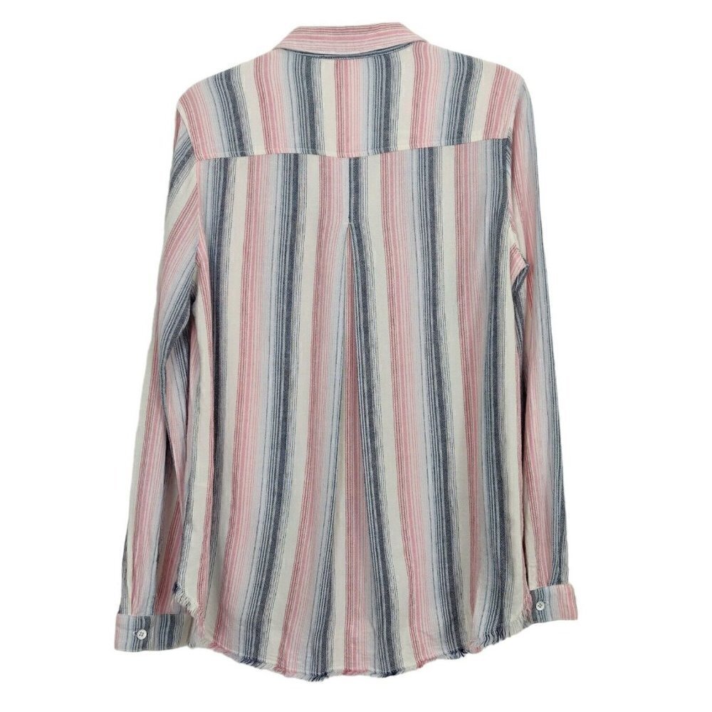 Cloth & Stone Frayed Hem Button Front Top Size Small Pink Blue Striped Shirt - Picture 4 of 10